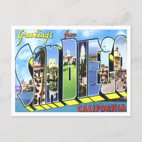 San Diego California Vintage Big Letters Postcard