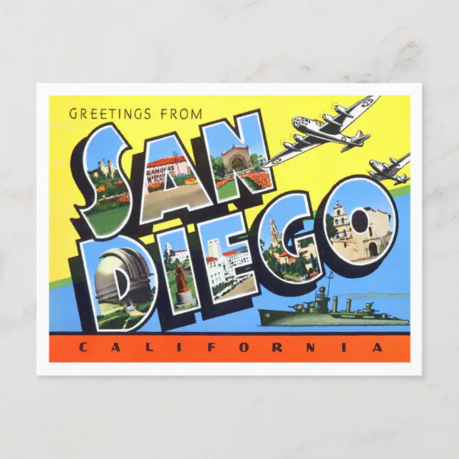 San Diego, California Vintage Big Letters Postcard | Zazzle