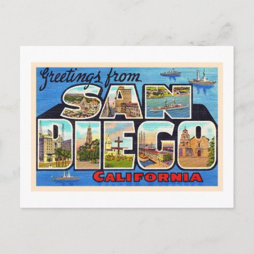San Diego California Vintage Large Letter Postcard