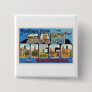 San Diego California Vintage Large Letter Postcard Button