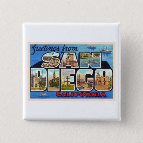 San Diego California Vintage Large Letter Postcard Button