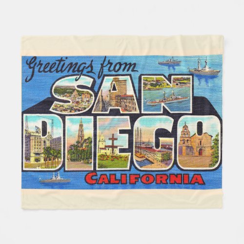San Diego California Vintage Large Letter Postcard Fleece Blanket