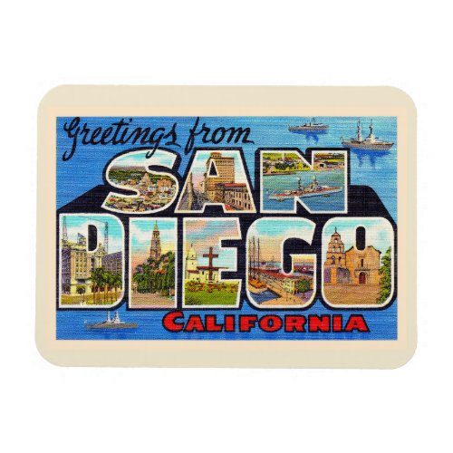 San Diego California Vintage Large Letter Postcard Magnet