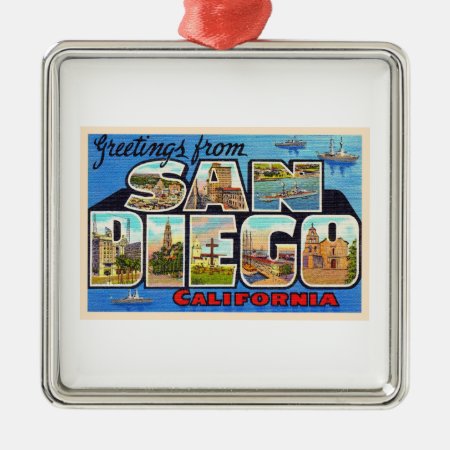 San Diego California Vintage Large Letter Postcard Metal Ornament