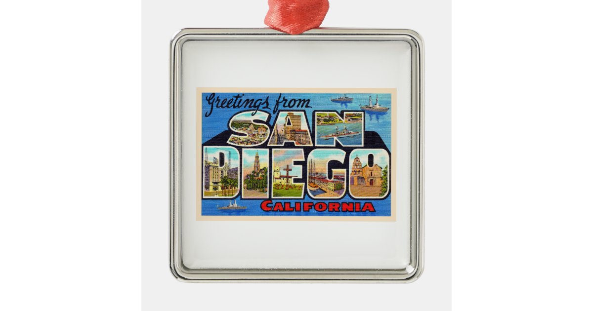 San Diego California Vintage Large Letter Postcard Metal Ornament | Zazzle