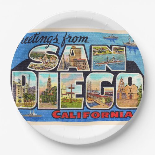 San Diego California Vintage Large Letter Postcard Paper Plates