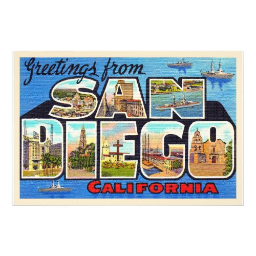 San Diego California Vintage Large Letter Postcard Photo Print