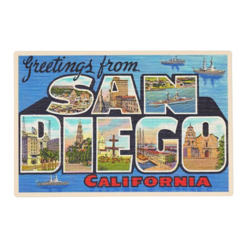 San Diego California Vintage Large Letter Postcard Placemat