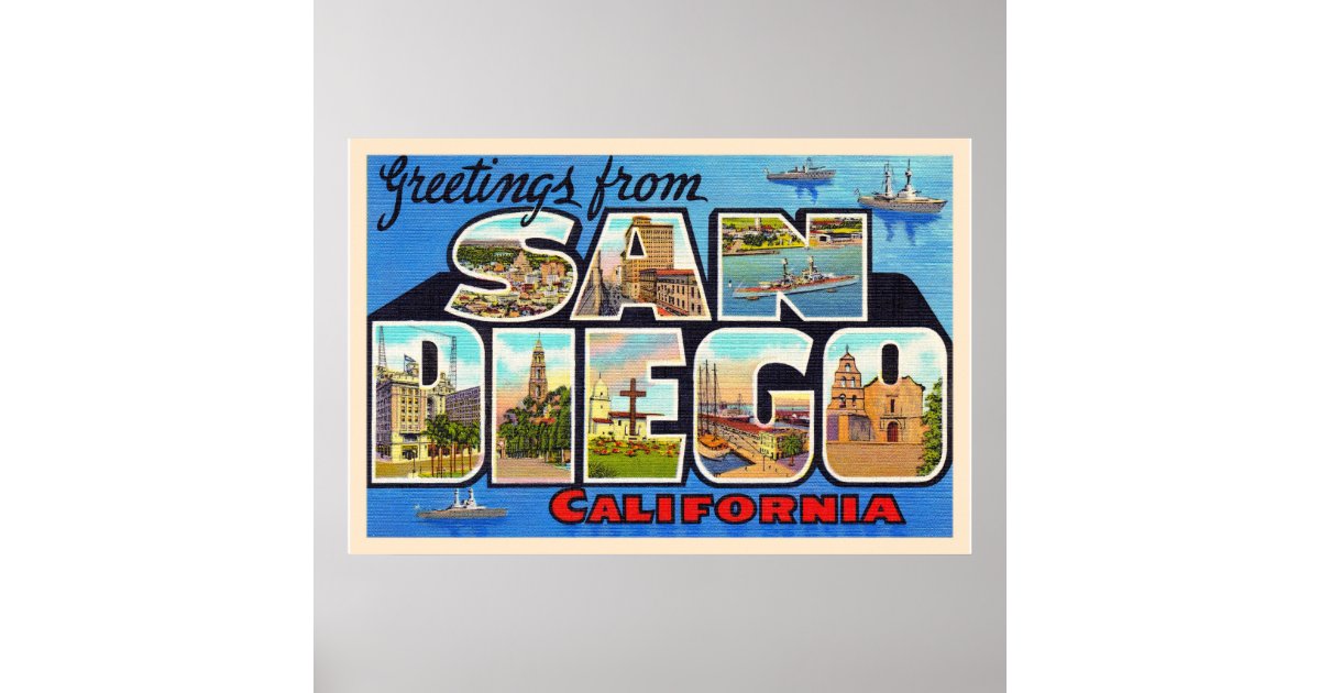 San Diego California Vintage Large Letter Postcard Poster | Zazzle