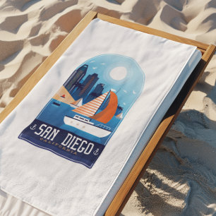 San Diego California Vintage Travel Beach Towel