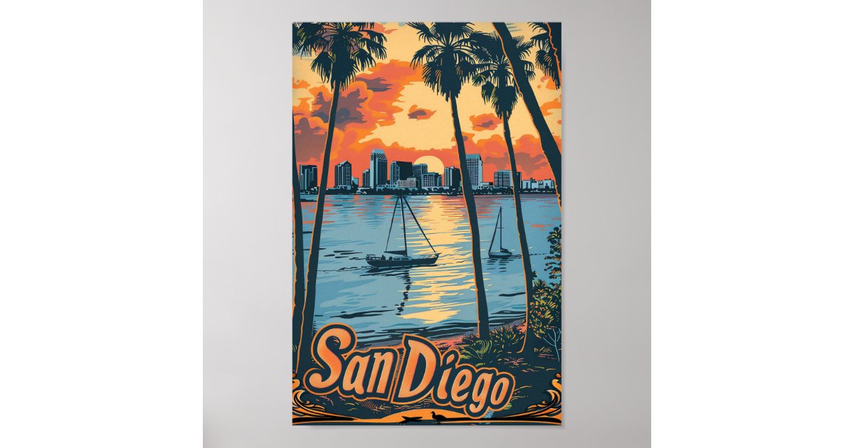 San Diego California Vintage Travel Illustration Poster | Zazzle