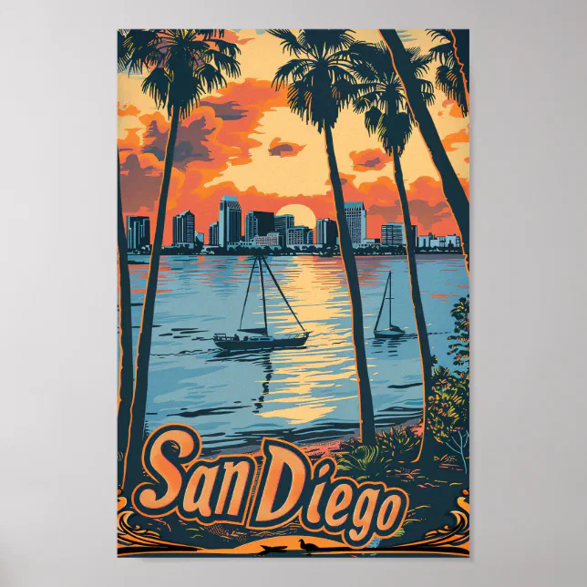 San Diego California Vintage Travel Illustration Poster | Zazzle