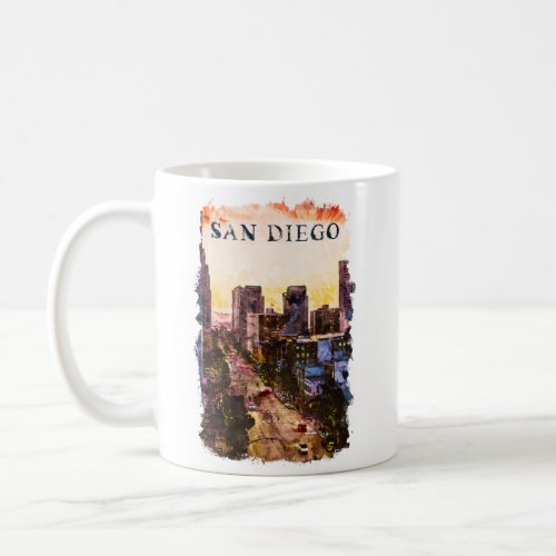 San Diego California Watercolor Sunset View Coffee Mug