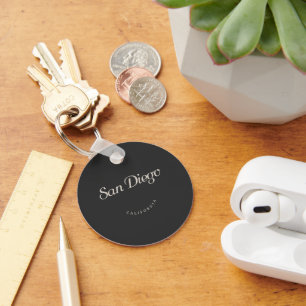 San Diego California White Font Keychain