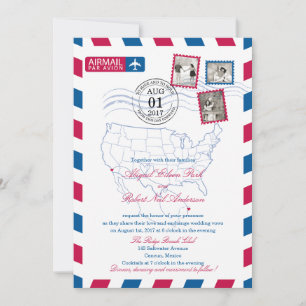 San Diego Cancun Airmail WEDDING Invitation