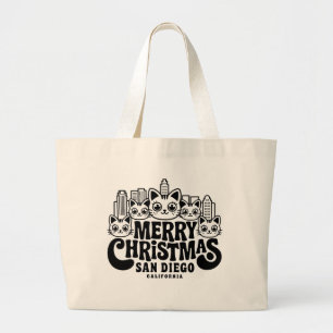 San Diego City California Merry Christmas Cats USA Large Tote Bag