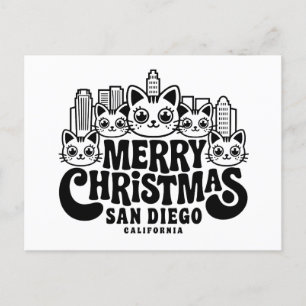 San Diego City California Merry Christmas Cats USA Postcard
