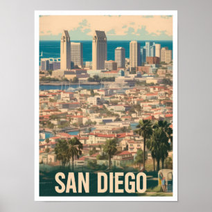 San Diego City California USA Art Vintage Travel Poster