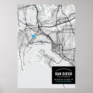 San Diego City Map + Mark Your Location Poster