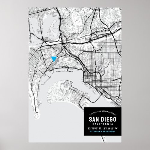 San Diego City Map  Mark Your Location  Poster