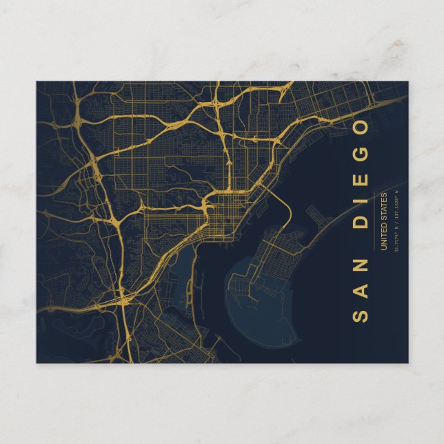 San Diego City Map Minimal Postcard (Front)