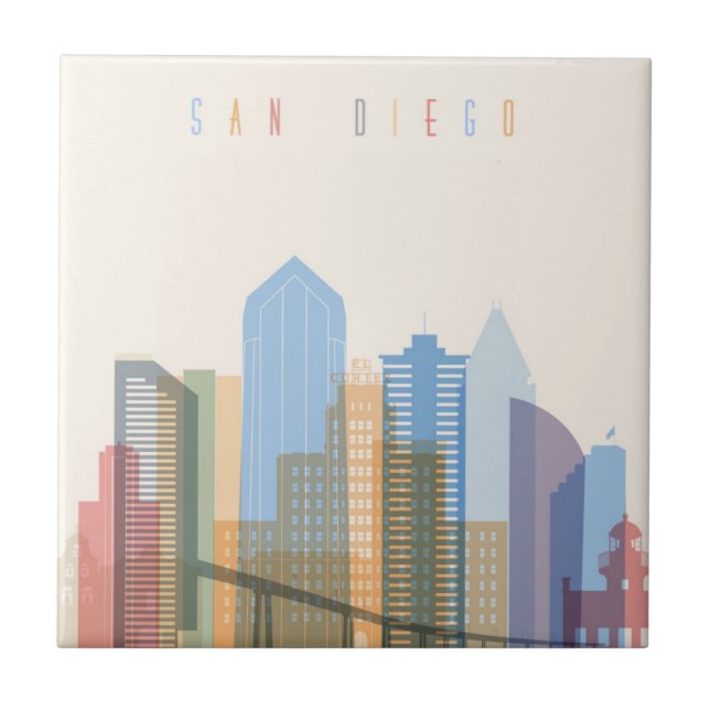 San Diego City Skyline Ceramic Tile (Front)