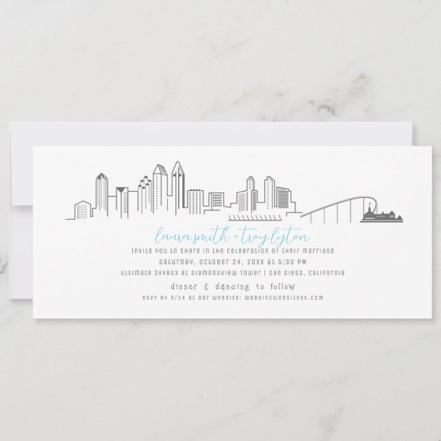 San Diego City Skyline Coronado Wedding Invitation (Front)