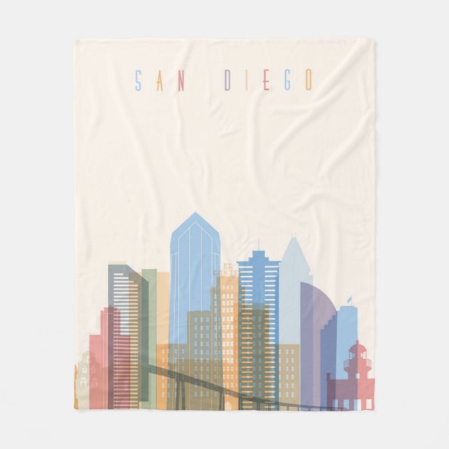 San Diego City Skyline Fleece Blanket (Front)