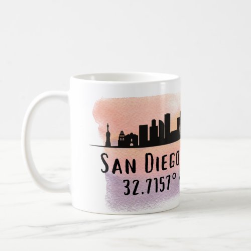 San Diego City Skyline Latitude and Longitude  Coffee Mug