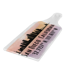 San Diego City Skyline Latitude and Longitude Cutting Board