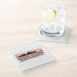 San Diego City Skyline Latitude and Longitude Glass Coaster
