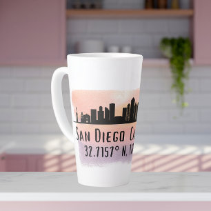 San Diego City Skyline Latitude and Longitude Latte Mug