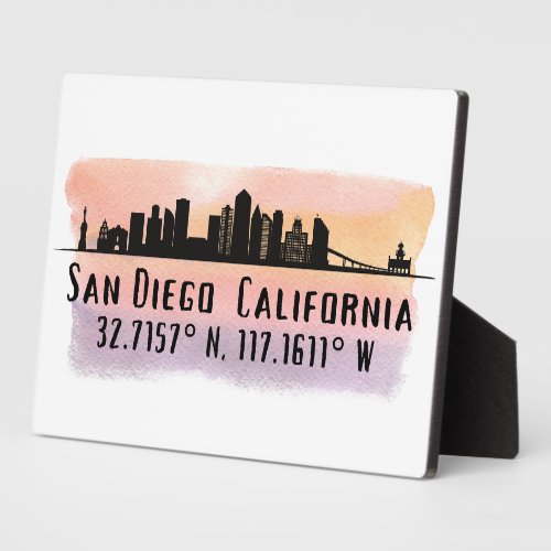 San Diego City Skyline Latitude and Longitude  Plaque