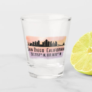 San Diego City Skyline Latitude and Longitude  Shot Glass