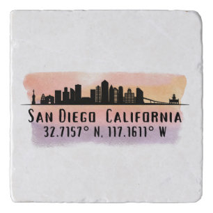 San Diego City Skyline Latitude and Longitude Trivet