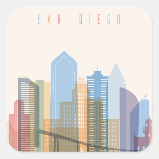 San Diego City Skyline Square Sticker (Front)