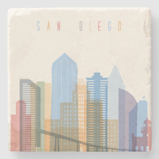 San Diego City Skyline Stone Coaster (Front)