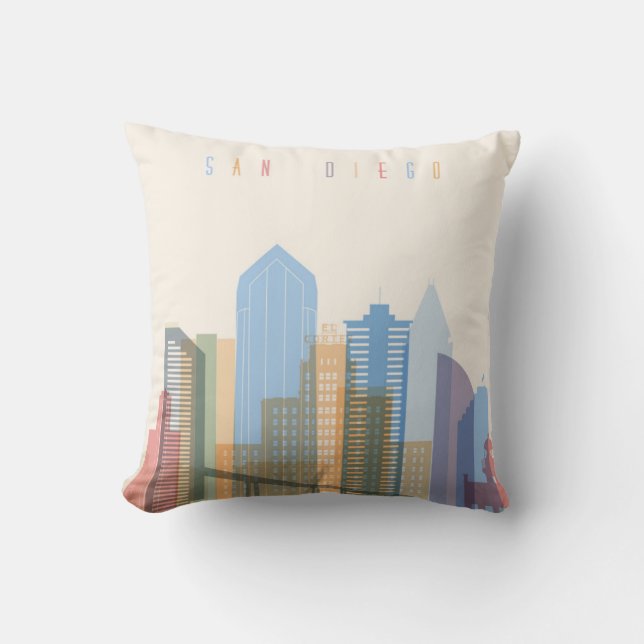 San Diego City Skyline Throw Pillow (Front)
