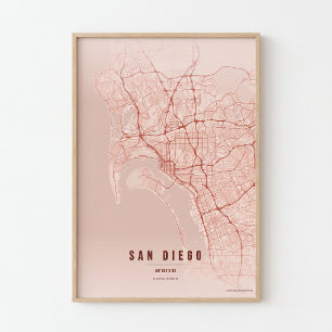 San Diego Coral Map Print Poster Wallart Gift