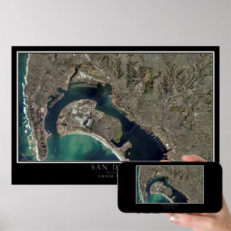 San Diego & Coronado California Satellite Map Poster Zazzle