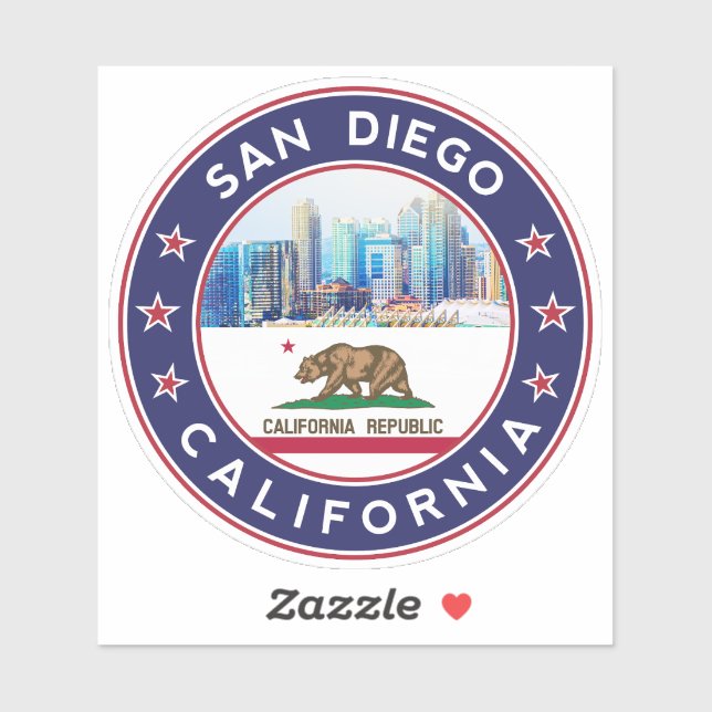 San Diego design with Flag of California Sticker (Sheet)