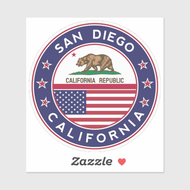 San Diego design with Flag of California Sticker (Sheet)