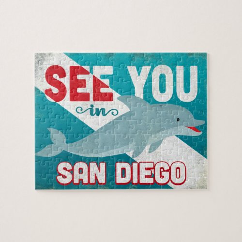 San Diego Dolphin _ Retro Vintage Travel Jigsaw Puzzle
