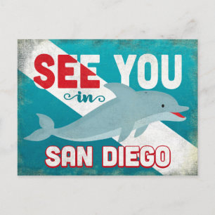 San Diego Dolphin - Retro Vintage Travel Postcard