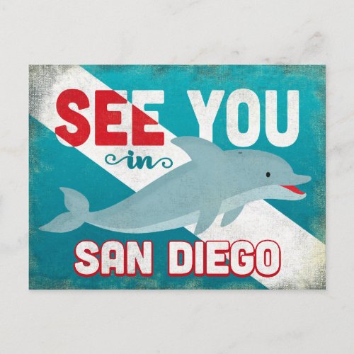 San Diego Dolphin _ Retro Vintage Travel Postcard