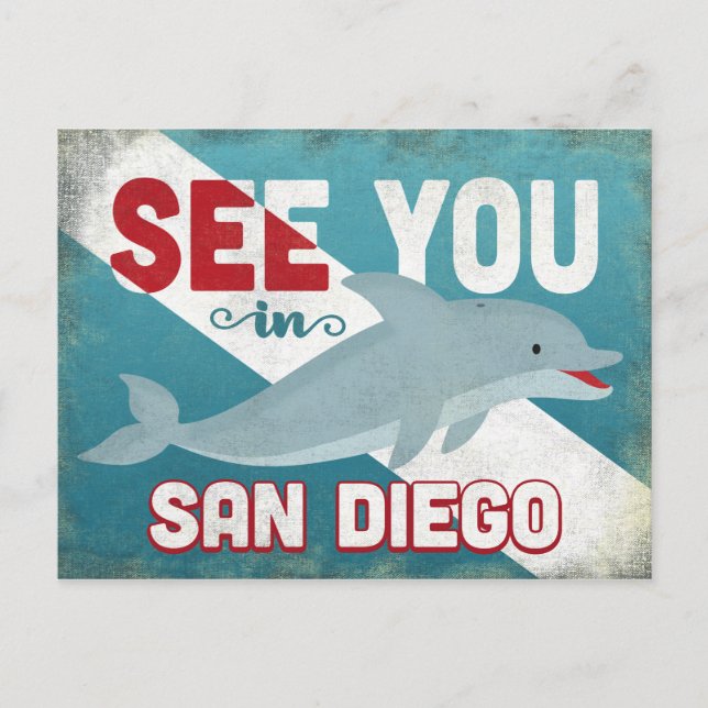 San Diego Dolphin - Retro Vintage Travel Postcard (Front)