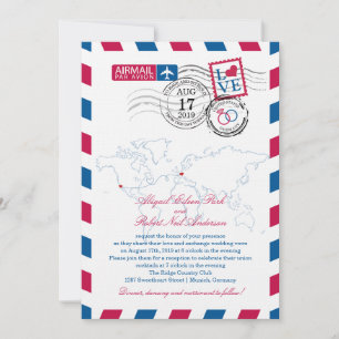 San Diego & Germany Airmail Heart Wedding Invitation