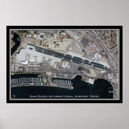 San Diego Intl Airport California Satellite Map Poster