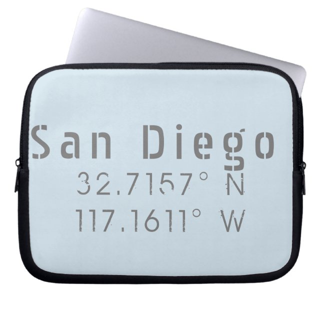 San Diego Latitude Longitude Laptop Sleeve (Front)