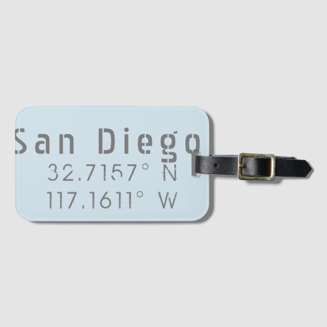 San Diego Latitude Longitude Luggage Tag (Front Horizontal)